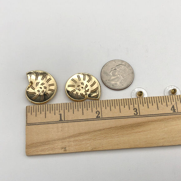 BaubleBar Earrings Nautilus Shell Shape Ivory Black Enamel Inlay Gold Tone Studs - Picture 5 of 5